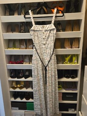 White Script-Print Spaghetti-Strap Maxi Dress